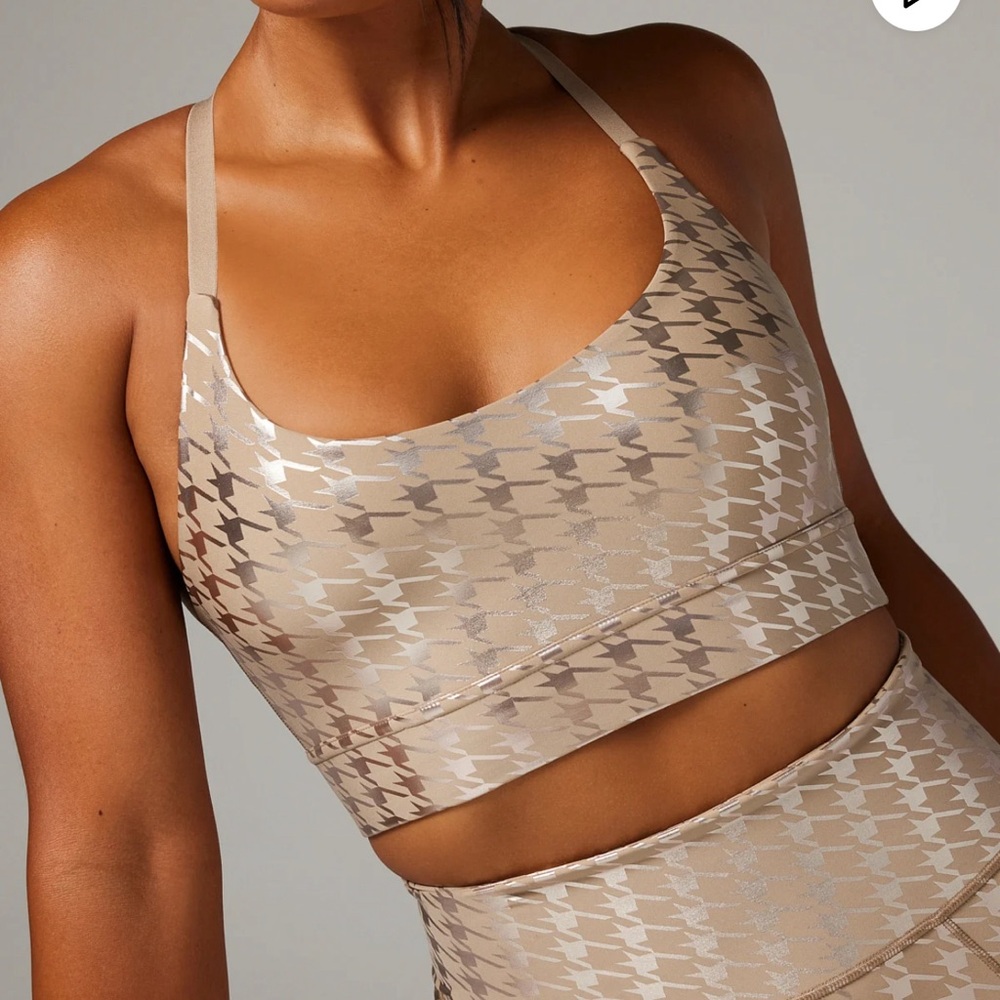 BAND-IT HOUNDSTOOTH LOW-IMPACT SPORTS BRA Stone Beige Metallic Houndstooth